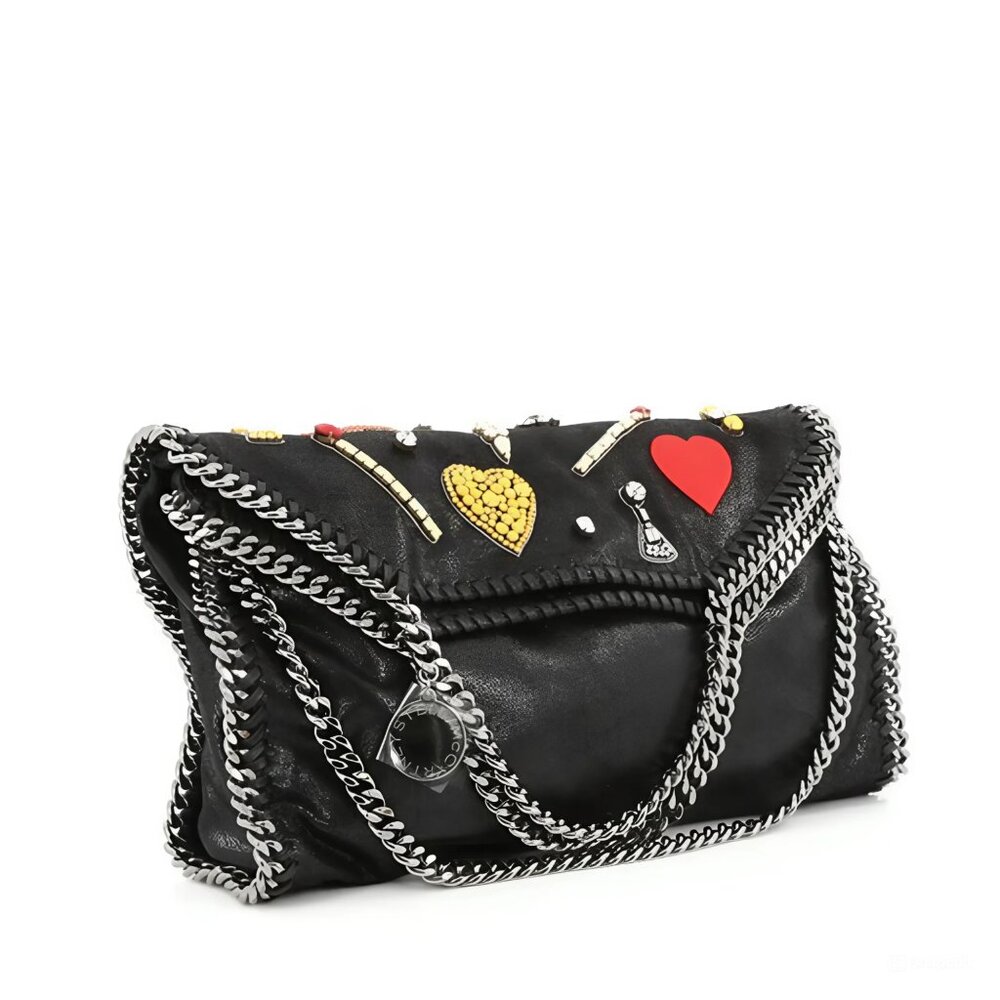 Stella Mccartney Falabella Heart Suede Embellished Tote Handbag Black Bag NEW - Picture 3 of 14